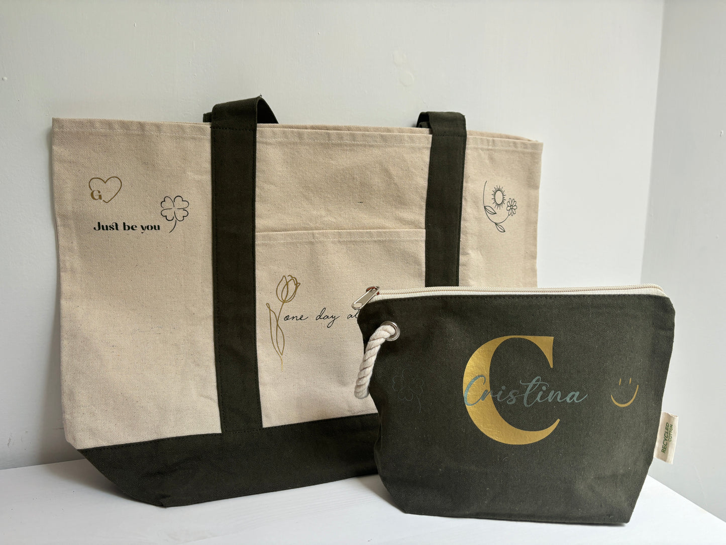 Kit Borsa + Pochette in Cotone Riciclato