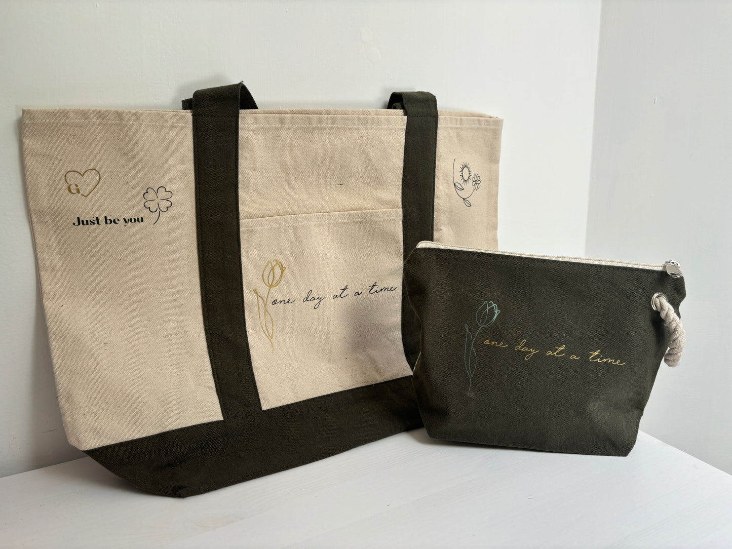 Kit Borsa + Pochette in Cotone Riciclato