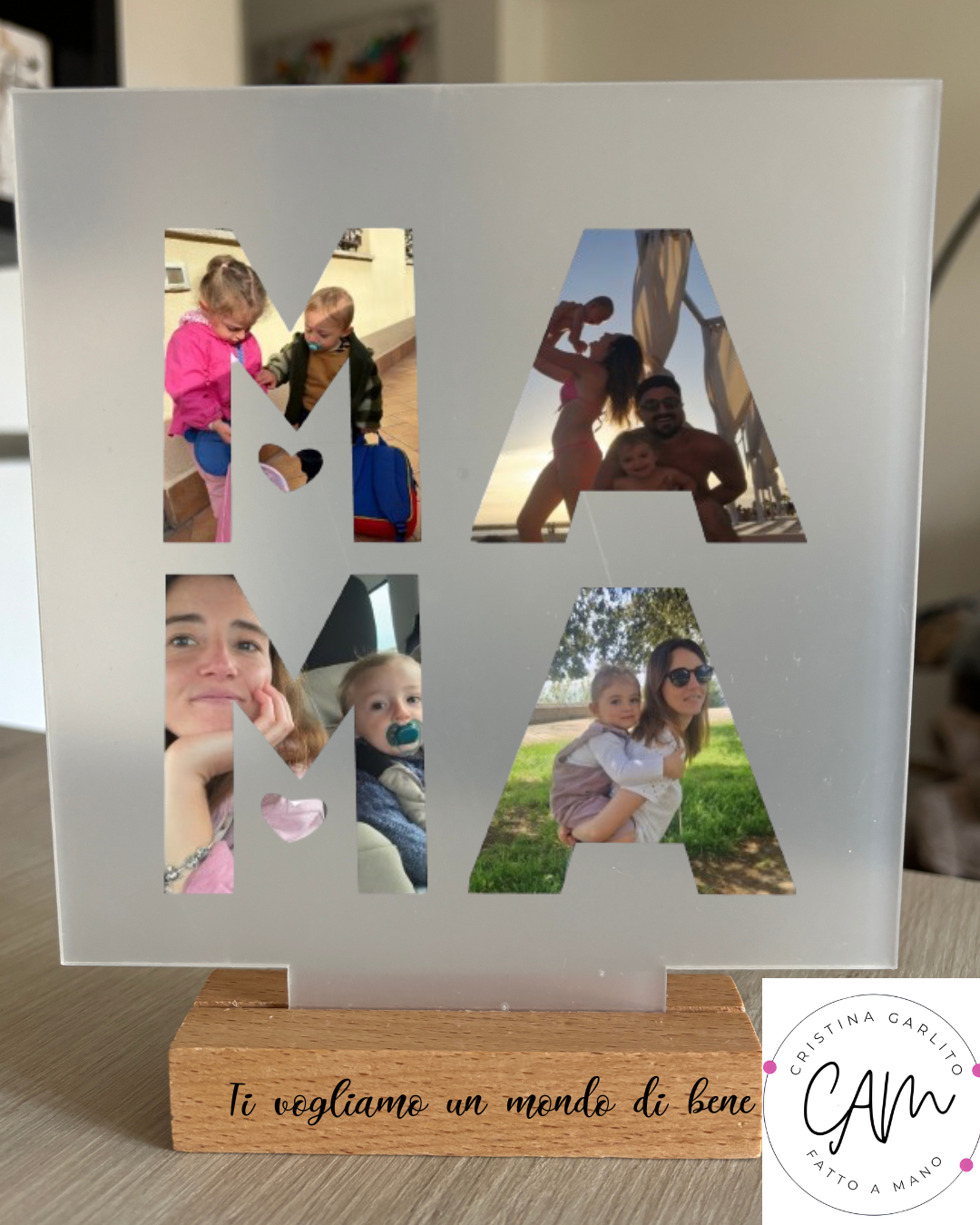 Cornice Trasparente Personalizzata – Plexiglass con Base in Legno