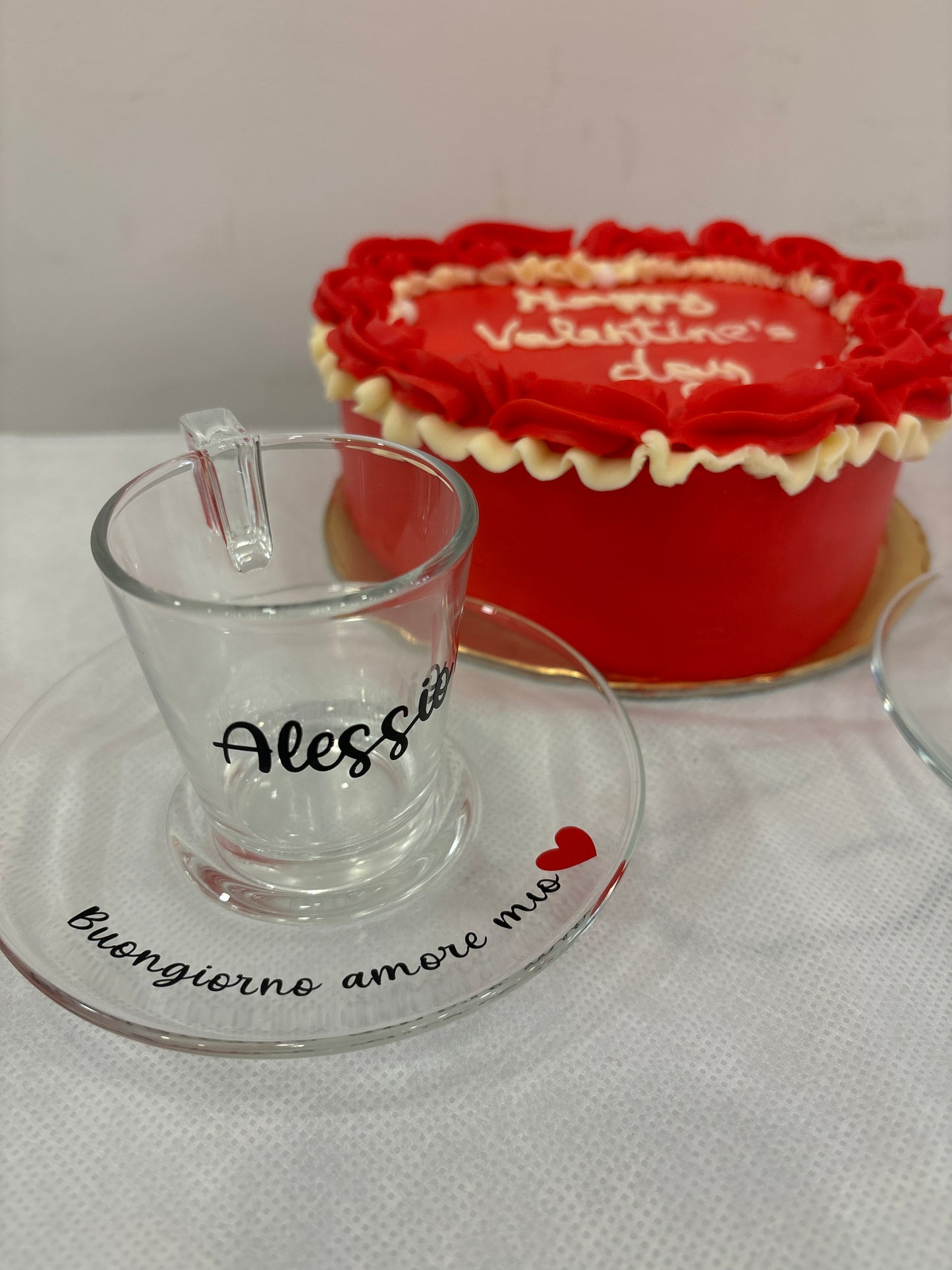 Coppia di Tazze con Piatto in Vetro Personalizzate