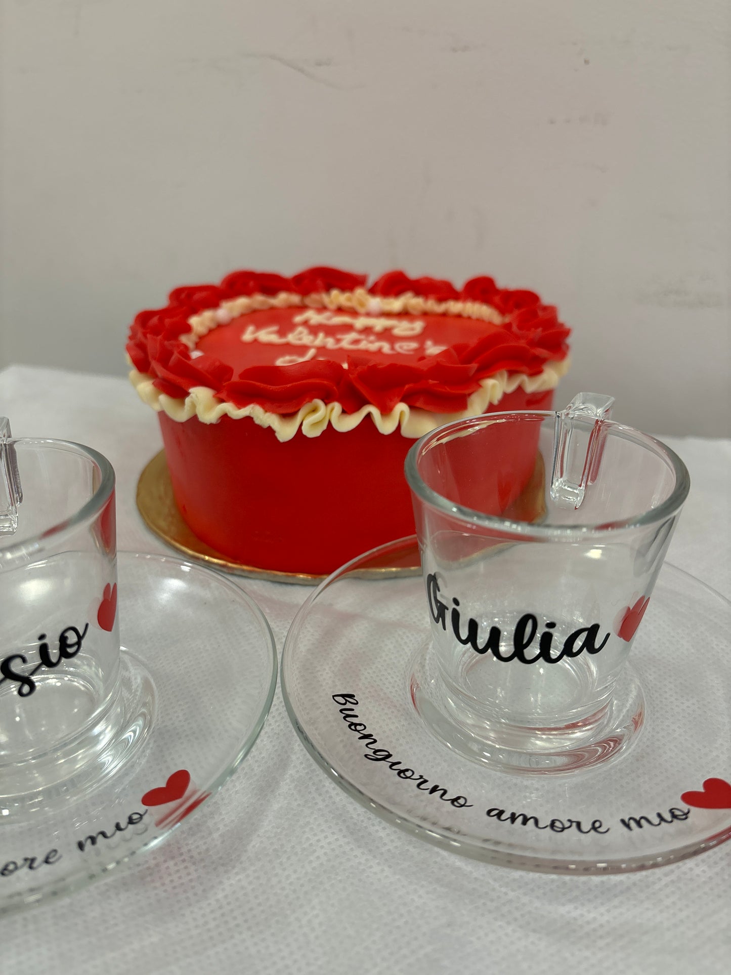 Coppia di Tazze con Piatto in Vetro Personalizzate