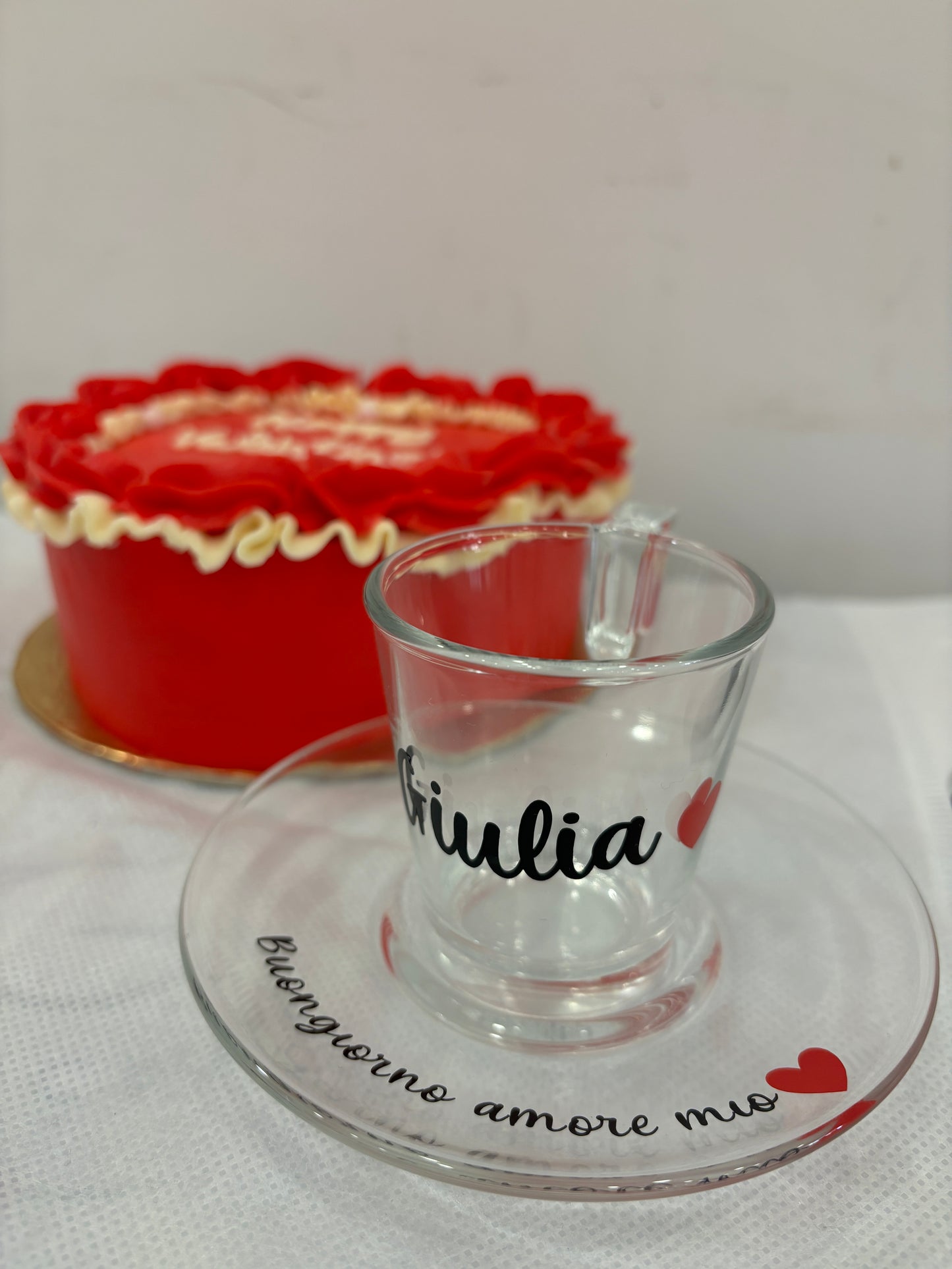 Coppia di Tazze con Piatto in Vetro Personalizzate